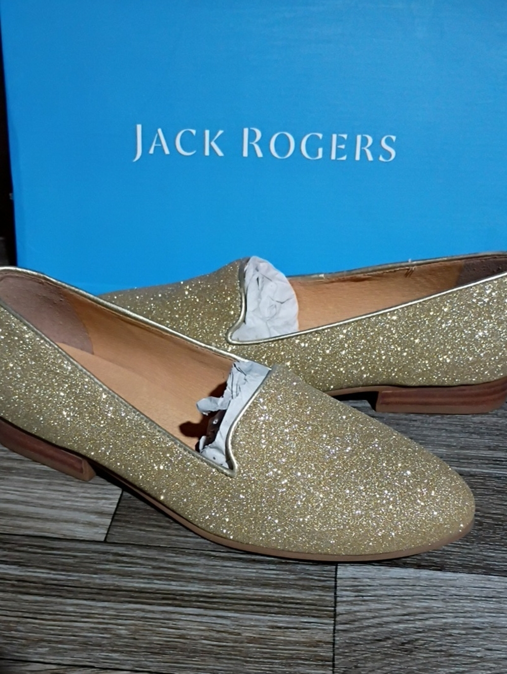 Jack Rogers Gold Glitter Slip-On Loafers